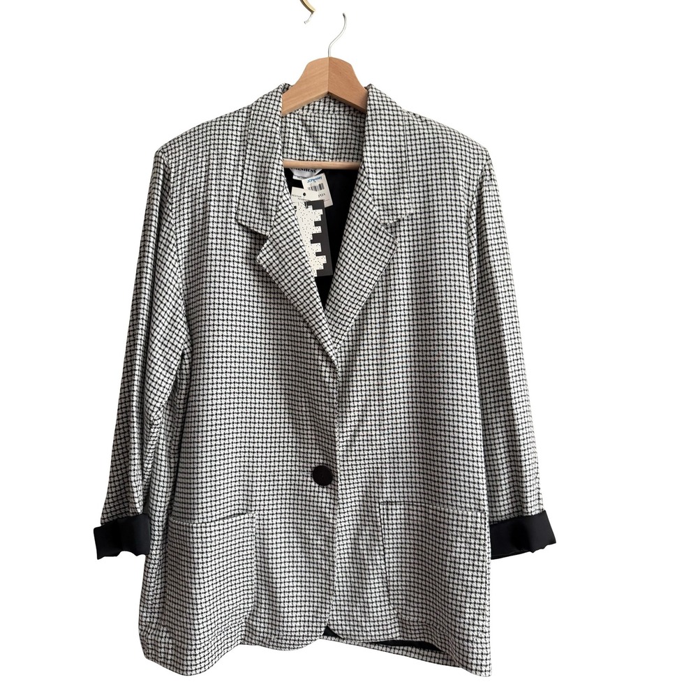 Vintage Intentions Houndstooth Blazer Black White Single Button Jacket 80s 90s M